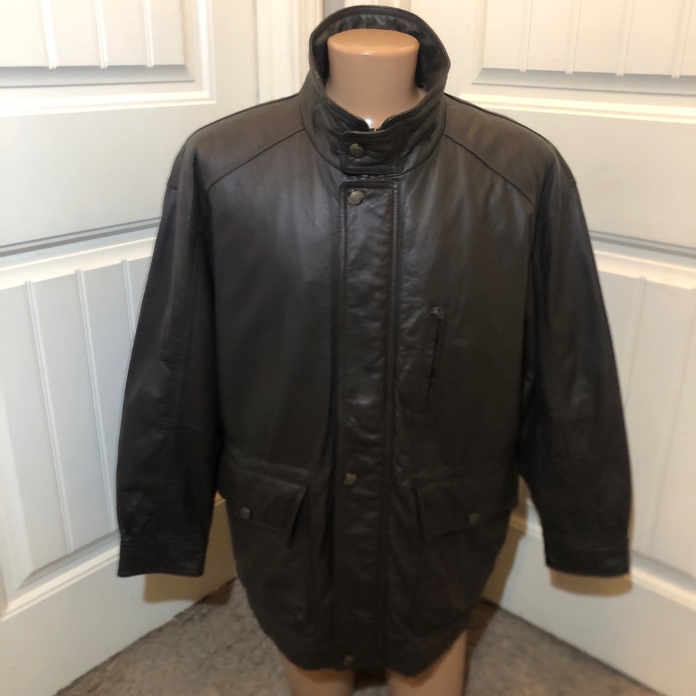 VTG Members Only Leather Coat Men XL Chocolate Quilt Zip Snap Car Barn Classic